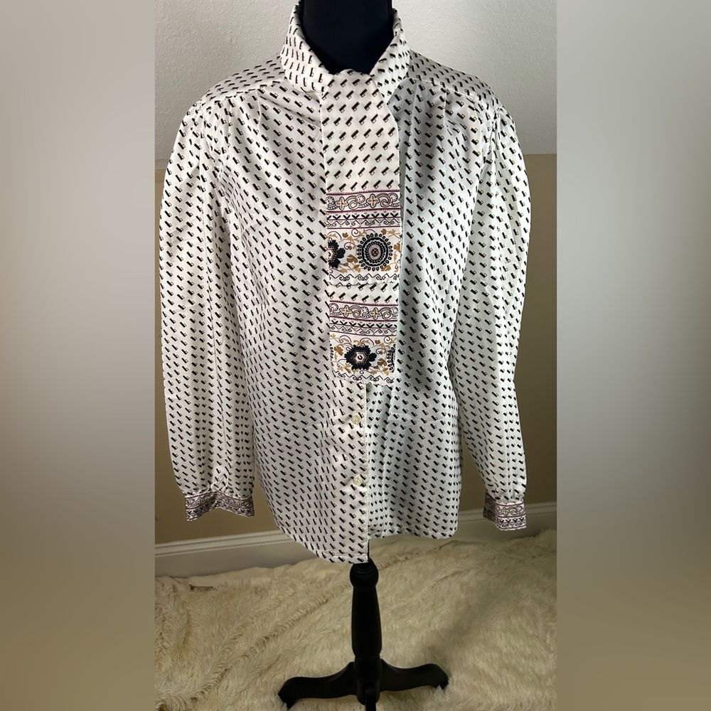 Folio Elegant Silk White Patterned Women's Top size 6 - Picture 4 of 8
